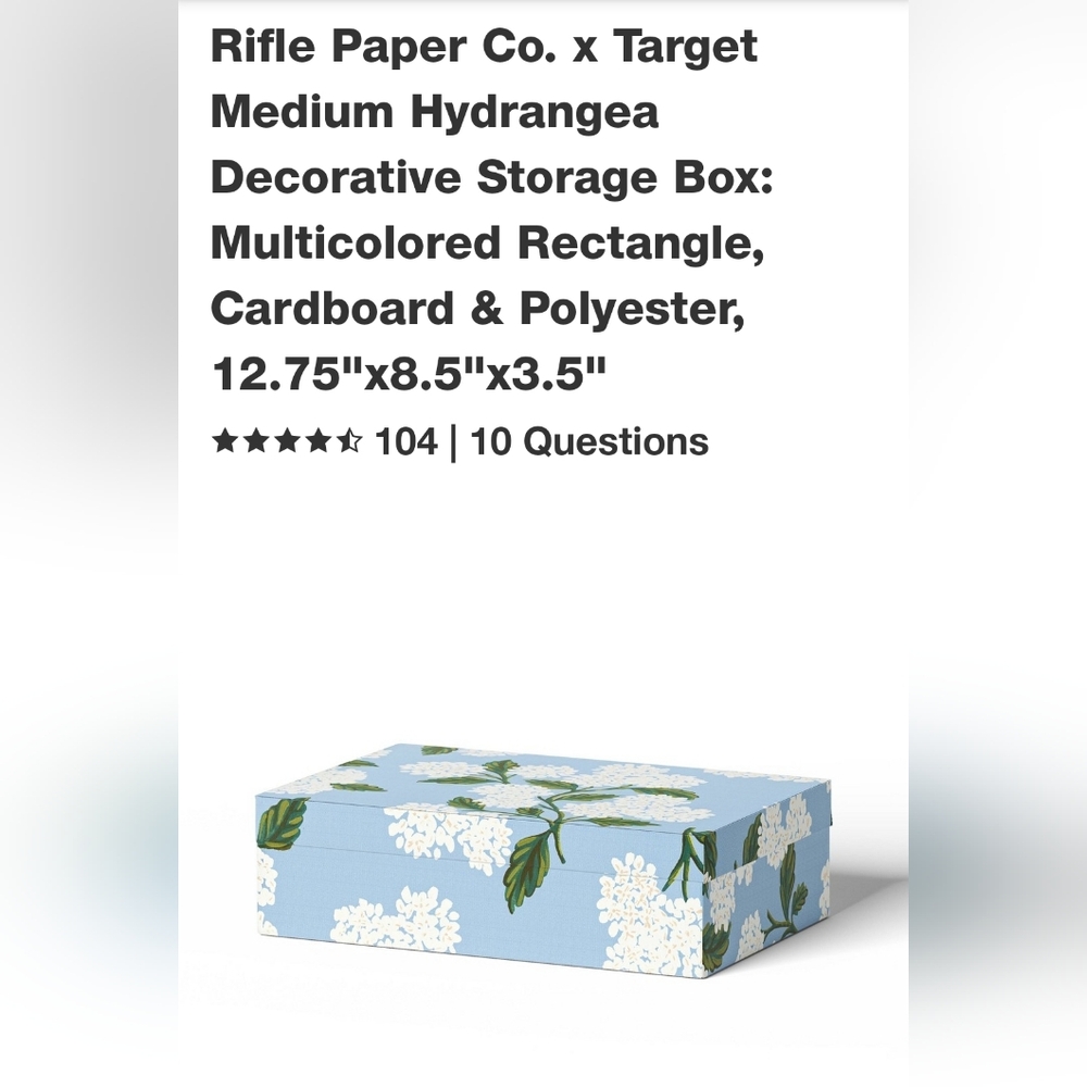NWT Rifle Paper Co x Target Medium Hydrangea Storage Box LIMITED EDITION - Picture 2 of 7